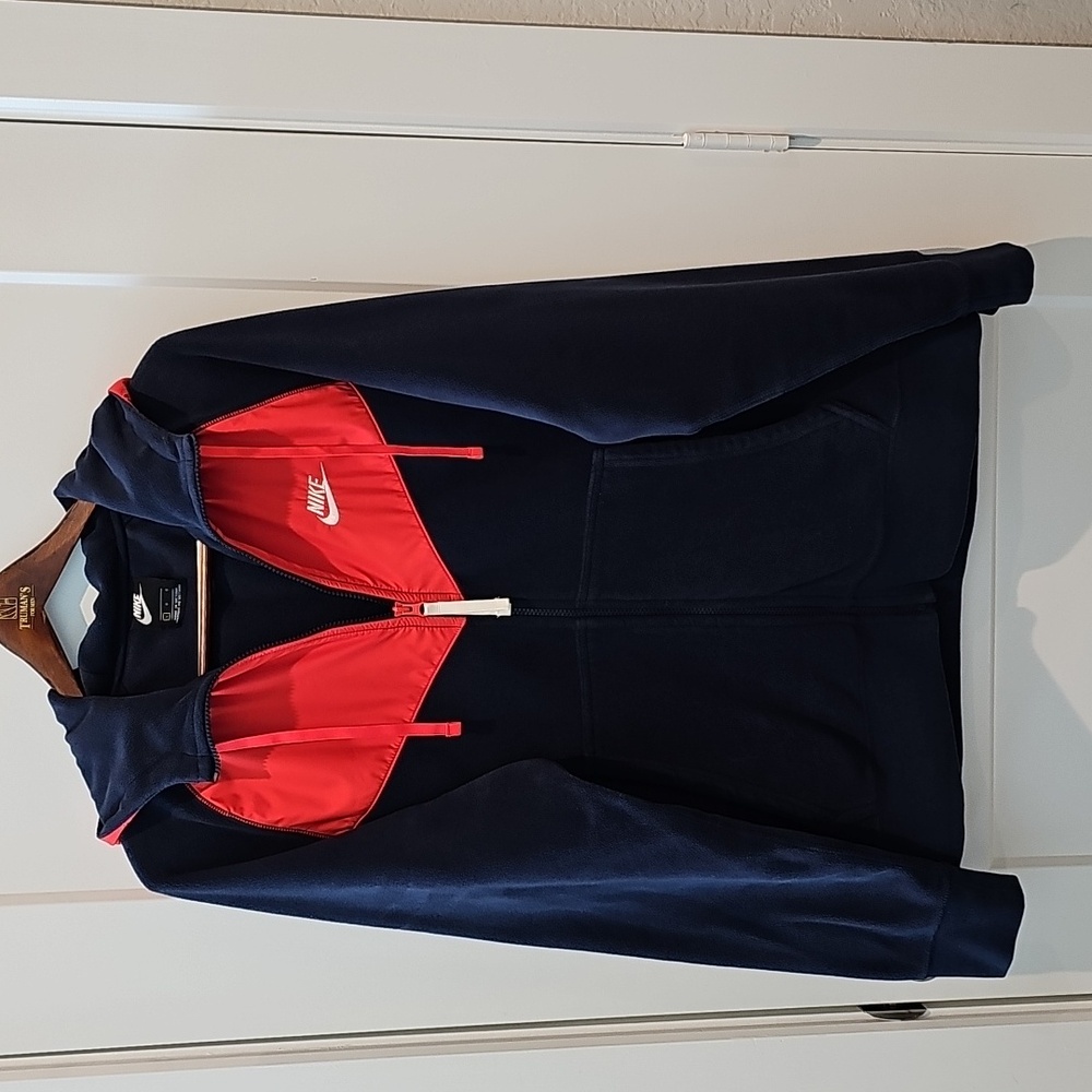 NIKE Men's Full Zip-Up Hoodie, Size L, Obsidian/Habanero Red/White